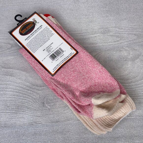 Two Pairs PINK Rockford Red Heel Socks LARGE Sock Monkey USA Fox River Mills NEW - Picture 2 of 4